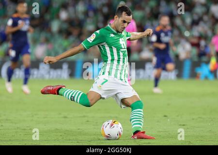 Siviglia, Spagna. 28 agosto 2021. Juanmi di Real Betis durante la partita la Liga Santader tra Real Betis Balompie e Real Madrid CF a Benito Villamarin a Siviglia, Spagna, il 28 agosto 2021. (Credit: Jose Luis Contreras) Credit: DAX Images/Alamy Live News Foto Stock