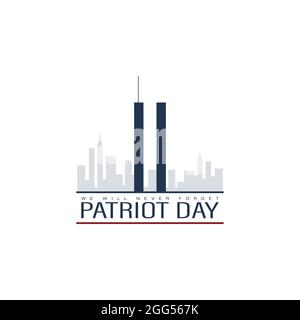 USA 911 Patriot Day banner con alte torri di New York insieme a twin torre World Trade Center. Design minimalista. Illustrazione Vettoriale