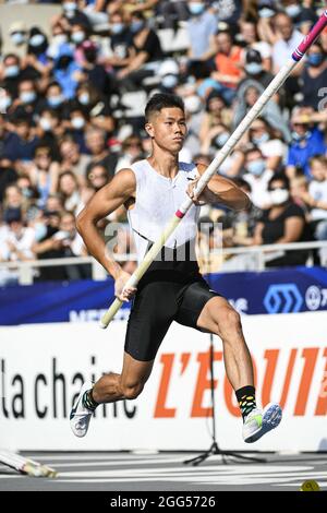 Ernest John Uy Obiena (Men's Pole Vault) delle Filippine compete durante la IAAF Wanda Diamond League, evento di atletica Meeting de Paris il 28 agosto 2021 allo stadio Charlety di Parigi, Francia. Foto di Victor Joly/ABACAPRESS.COM Foto Stock