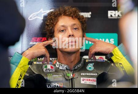 Valentino Rossi di Petronas Yamaha durante la gara di MotoGP Monster Energy British Grand Prix a Silverstone, Towcester. Data foto: Domenica 29 agosto 2021. Foto Stock