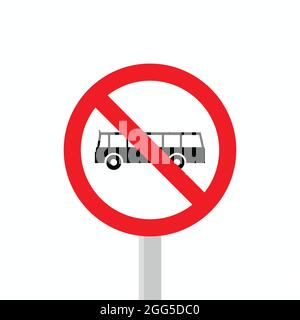 È vietato il trasporto pubblico. I segnali stradali sono vietati. Sagoma dell'autobus Illustrazione Vettoriale