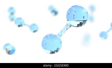 Rappresentazione schematica in 3d del concetto di scienza della molecola di idrogeno Foto Stock
