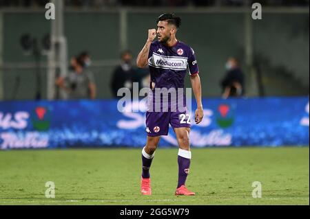 Nicolas Gonzalez (ACF Fiorentina) festeggia dopo aver segnato il gol durante ACF Fiorentina vs Torino FC, una partita di calcio italiana a Firenze, Italia, agosto 28 2021 Foto Stock