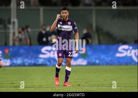 Nicolas Gonzalez (ACF Fiorentina) festeggia dopo aver segnato il gol durante ACF Fiorentina vs Torino FC, una partita di calcio italiana a Firenze, Italia, agosto 28 2021 Foto Stock