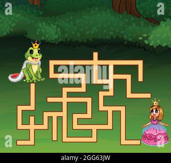 Gioco rana labirinto principe trovare modo alla principessa Illustrazione Vettoriale