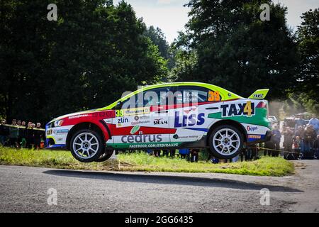 39 Erdi TIBOR Jun (HUN), Zoltan CSOKO (HUN), Mitsubishi Lancer Evo X, Erdi Team, in azione durante il rally del Campionato europeo Rally ERC Barum 2021, dal 27 al 29 agosto, a Zlin, Repubblica Ceca - Foto Jorge Cunha / DPPI Foto Stock