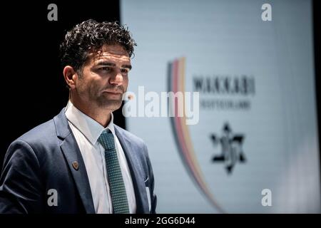 29 agosto 2021, Renania Settentrionale-Vestfalia, Dortmund: Alon Meyer, Presidente di Maccabi Germania, ha tenuto un discorso durante la cerimonia che segna l'anniversario dei '100 anni dell'Unione Mondiale Maccabi'. Foto: Fabian Strauch/dpa Foto Stock