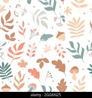 Elementi autunnali modello senza cuciture. Modello senza fine per imballaggio, design, carte, tessuti. Sfondo bianco Illustrazione Vettoriale