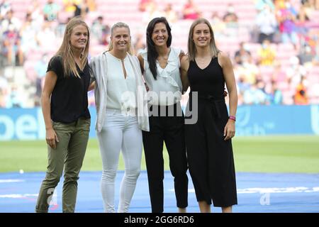 Barcellona, Spagna. 29 agosto 2021. 29 agosto 2021, Barcellona, Spagna: Irene Paredes, Sandra Panos, Jennifer Hermoso e Alexia Putellas durante la partita Liga tra FC Barcelona e Getafe CF a Camp Nou a Barcellona, SPAI Credit: CORDON PRESS/Alamy Live News Foto Stock