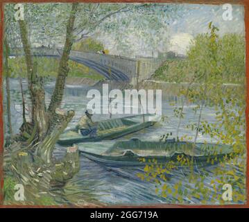 Pesca in primavera, il Pont de Clichy (Asnières) 1887 di Vincent van Gogh Foto Stock