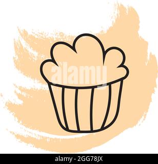 Muffin con panna montata sulla parte superiore, illustrazione di icone, vettore su sfondo bianco Illustrazione Vettoriale