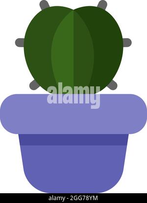 I vescovi cappello cactus in un vaso viola, icona illustrazione, vettore su sfondo bianco Illustrazione Vettoriale