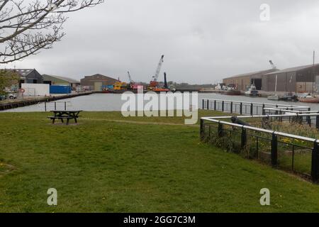 Il porto di Glasson Dock vicino alla foce dell'estuario delle Lune sulle rive della baia di Morecambe Foto Stock