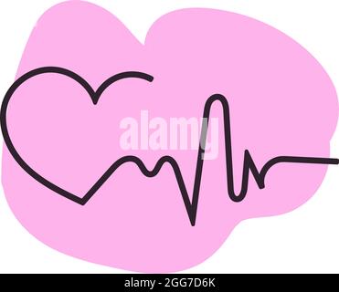 Battito cardiaco rosa, illustrazione di icone, vettore su sfondo bianco Illustrazione Vettoriale