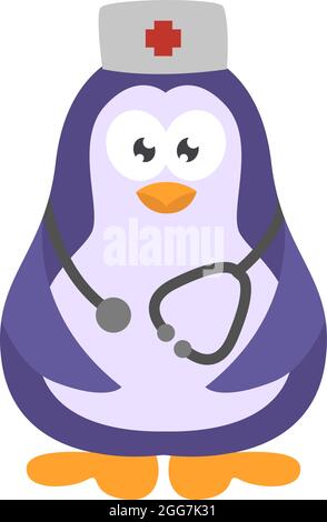 Medico pinguino, icona illustrazione, vettore su sfondo bianco Illustrazione Vettoriale