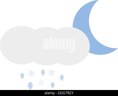 Luna giovane e nube di neve bagnata, illustrazione di icone, vettore su sfondo bianco Illustrazione Vettoriale