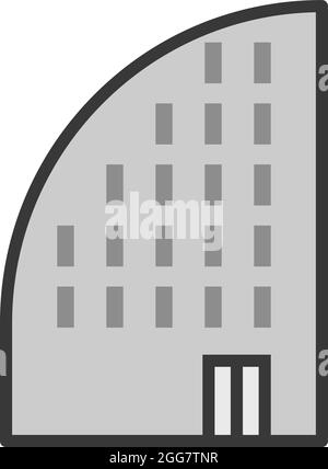 Edificio grigio dell'ufficio postale, illustrazione, su sfondo bianco. Illustrazione Vettoriale