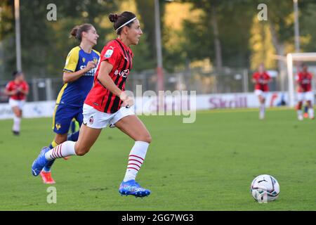 Milano, Italia. 29 agosto 2021. Veronica Boquete (#87 AC Milan) durante la serie femminile UNA partita tra AC Milan e Hellas Verona al Vismara Sports Center di Milano, Italia Credit: SPP Sport Press Photo. /Alamy Live News Foto Stock