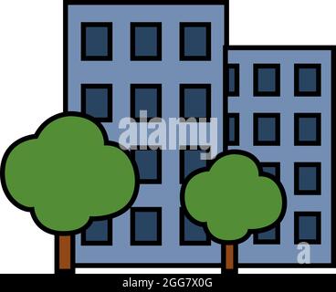 Edificio di uffici, illustrazione, su sfondo bianco. Illustrazione Vettoriale