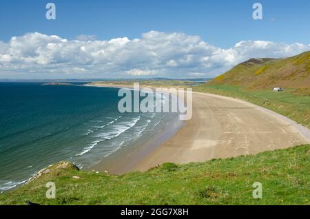 Splendida Rhossili Bay sulla penisola di Gower (spiaggia di prima classe) Foto Stock