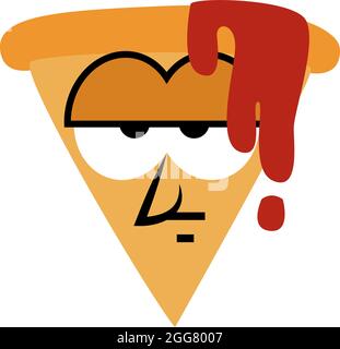 Fetta annoiato di pizza, illustrazione, su uno sfondo bianco. Illustrazione Vettoriale