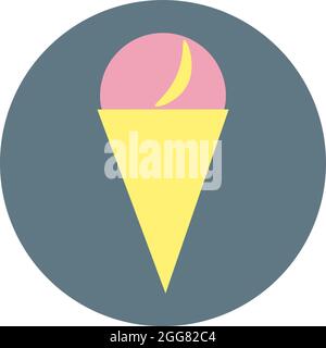 Un cucchiaio di gelato alla fragola in cono, illustrazione, su sfondo bianco. Illustrazione Vettoriale