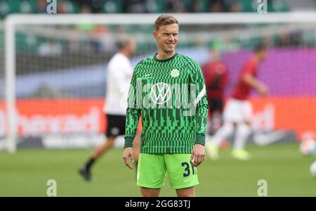 Wolfsburg, Germania. 29 agosto 2021. Primo Bundesliga. 2021/2022 Football: Football: 29.08.2021 VfL Wolfsburg - RB Leipzig 1-0 VfL Yannick Gerhardt, www.firosportphoto.de, copyright by firo sportphoto: Coesfelder Str. 207 D-48249 DvÂºlmen www.firosportphoto.de mail @ Firosportphoto. De dati del conto: (V olksbank B ochum - W itten) IBAN: DE68430601290341117100 BIC: GENODC Tel: 2594-9916005-49-2594-9916004 Fax: 49-Â¬Â †: Â¬Â †-- dpa/Alamy Live News Foto Stock