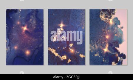 Disegno astratto in denim blu e oro con inchiostro a base di alcol con struttura in marmo Illustrazione Vettoriale