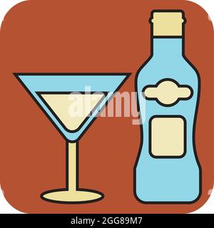 Bottiglia Martini con vetro, illustrazione, vettore su sfondo bianco. Illustrazione Vettoriale