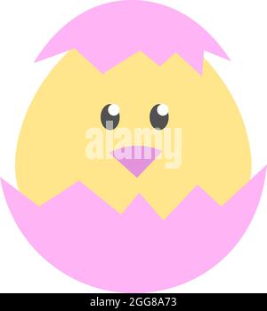 Piccolo pulcino in uovo rosa, illustrazione, vettore su sfondo bianco. Illustrazione Vettoriale