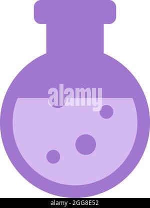 Bottiglia di scienza rotonda viola, illustrazione, vettore su sfondo bianco. Illustrazione Vettoriale