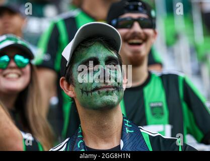 Austin, Texas, Stati Uniti. 29 agosto 2021: I tifosi dell'Austin FC prima dell'inizio di una partita MLS tra l'Austin FC e l'FC Dallas il 29 agosto 2021 ad Austin, Texas. (Credit Image: © Scott Coleman/ZUMA Press Wire) Credit: ZUMA Press, Inc./Alamy Live News Foto Stock