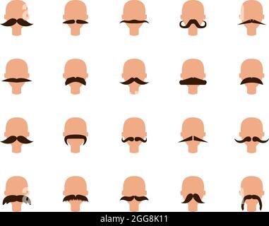 Tipi di baffi, illustrazione, vettore, su sfondo bianco. Illustrazione Vettoriale