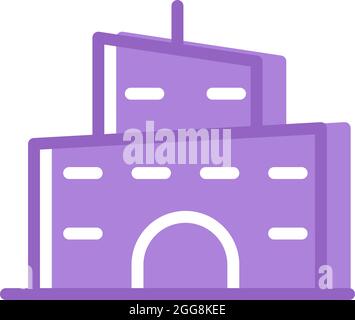 Edificio viola con piccole finestre, illustrazione, vettore, su sfondo bianco. Illustrazione Vettoriale