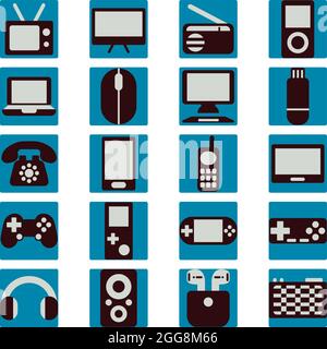 Pacchetto di icone tecnologiche, illustrazione, vettore, su sfondo bianco. Illustrazione Vettoriale