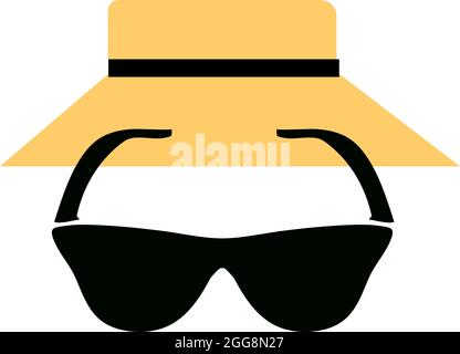 Cappello da spiaggia e bicchieri, illustrazione, vettore, su sfondo bianco. Illustrazione Vettoriale