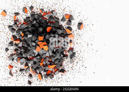 illustrazione 3d di una piccola esplosione di frammenti di pietra. La forma spezzata vola in direzioni diverse. Foto Stock