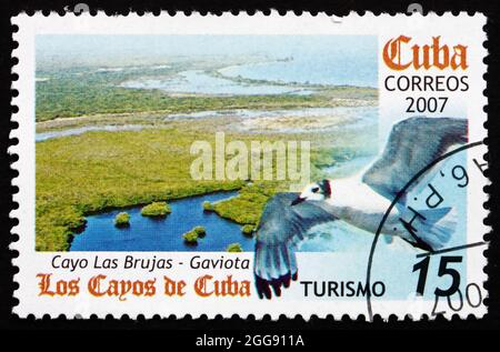 CUBA - CIRCA 2007: Un francobollo stampato a Cuba mostra Cayo Las Brujas e Sea Gull, Islands and Wildlife, circa 2007 Foto Stock