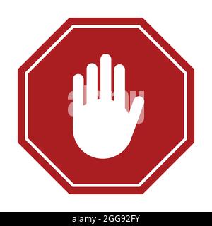 Stop con l'icona della mano in rosso Illustrazione Vettoriale