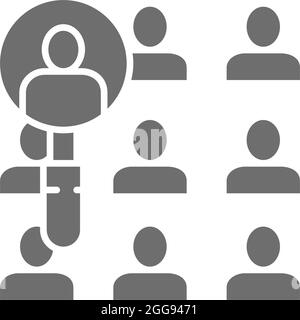 Persone sotto una lente d'ingrandimento, candidato icona grigia di ricerca. Illustrazione Vettoriale