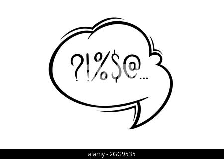Bolla del discorso giurata censurata con simboli. Le parole di giuramento disegnate a mano nella bolla di testo per esprimere insoddisfazione e umore grumpy. Illustrazione vettoriale Illustrazione Vettoriale