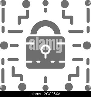 Cyber lock, sicurezza Web, icona grigia crittografia. Illustrazione Vettoriale
