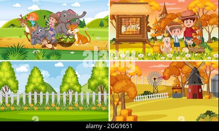 Illustrazione di scene di sfondo di natura diversa Illustrazione Vettoriale