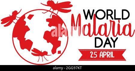 Il logo o la bandiera della Giornata Mondiale della malaria con la zanzara sulla terra illustrazione del segno Illustrazione Vettoriale