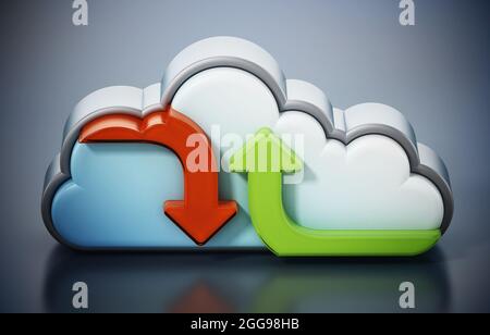 Caricamento e download di frecce e forma del cloud. Illustrazione 3D. Foto Stock