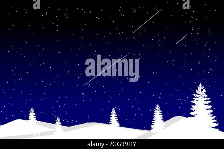 illustrazione di paesaggio di notte di inverno Foto Stock