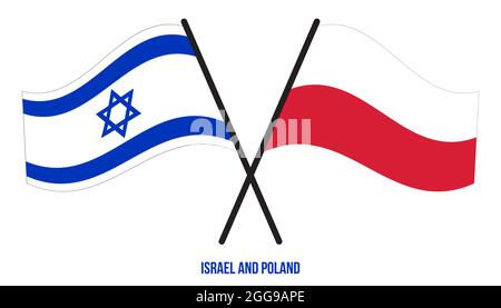 Israele e Polonia Bandiere incrociate e ondulate stile piatto. Proporzione ufficiale. Colori corretti. Illustrazione Vettoriale