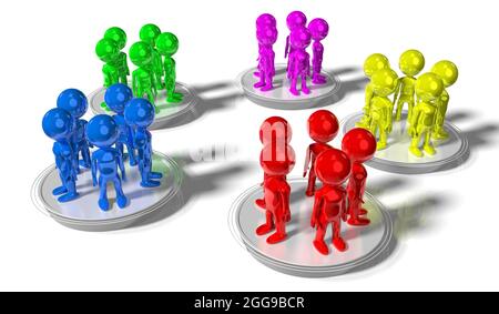 Gruppo di personaggi cartoni animati - concetto di social networking - illustrazione 3D Foto Stock