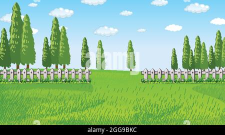 Paesaggio di un parco naturale vuoto con illustrazione diurna Illustrazione Vettoriale