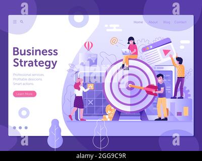 Business Marketing Strategy Web Banner in Flat Illustrazione Vettoriale